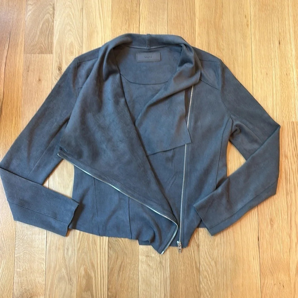 Blank NYC Motorcycle Jacket Faux Suede Drape Front Gray Medium - Picture 4 of 8